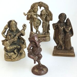 Set of 4 Brass Hindu Deity Statues Antique Vintage From India